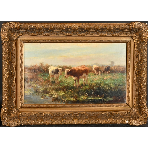 133 - C Wescheur (19th-20th Century) European. Cattle Watering, Oil on canvas, Indistinctly signed, 11.75