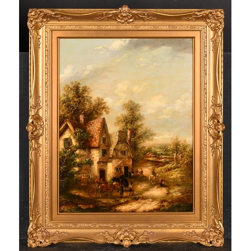 124 - Georgina Lara (act.1840-1880) British. Figures and Carts by an Inn, Oil on canvas, Signed, 18