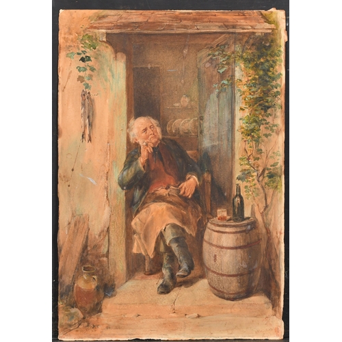 102 - William Henry Hunt (1790-1864) British. Resting Man in a Doorway, Watercolour, Signed, Unframed 17.2... 