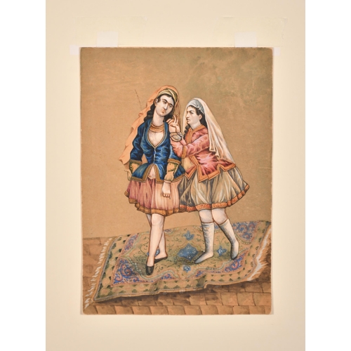 103 - 19th Century Persian School. A Study of Two Girls, Watercolour, Mounted, unframed, 9