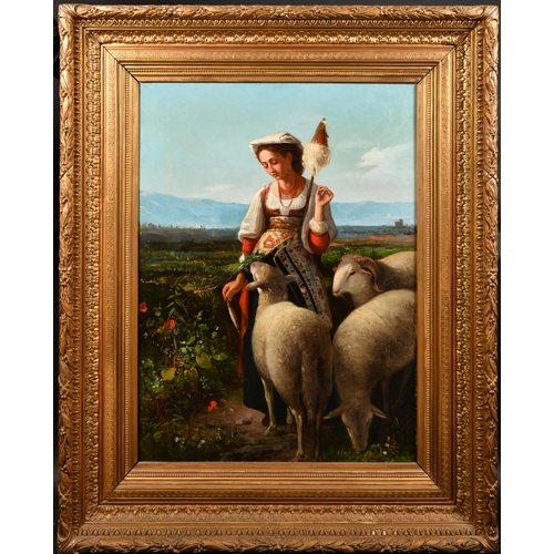 123 - B Amici (19th Century) Italian. A Shepherdess Weaving Wool, Oil on canvas, Signed and inscribed 'Rom... 