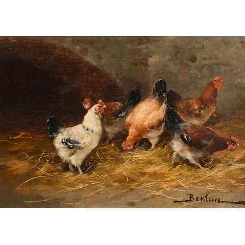 127 - Benlure (19th-20th Century) European. Chickens in a Barn, Oil on canvas, Indistinctly signed, 6.25