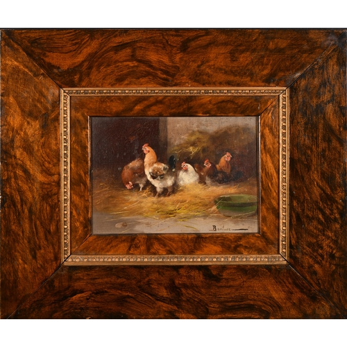 127 - Benlure (19th-20th Century) European. Chickens in a Barn, Oil on canvas, Indistinctly signed, 6.25