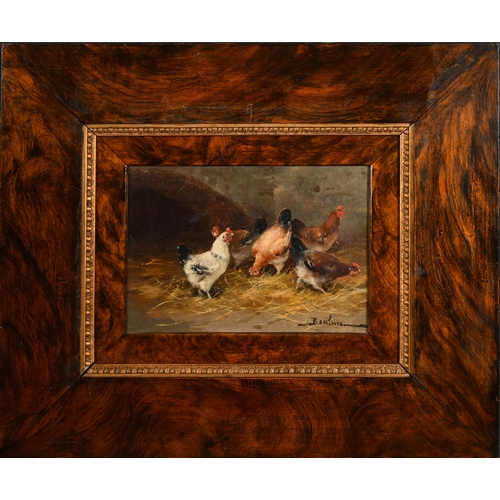 127 - Benlure (19th-20th Century) European. Chickens in a Barn, Oil on canvas, Indistinctly signed, 6.25