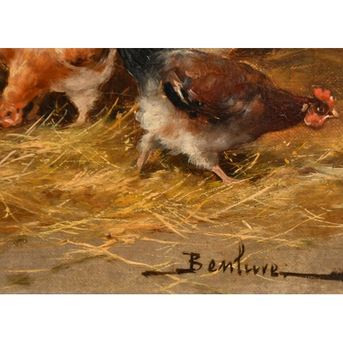 127 - Benlure (19th-20th Century) European. Chickens in a Barn, Oil on canvas, Indistinctly signed, 6.25