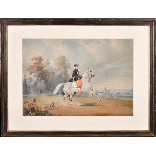 140 - 19th Century European School. A Lady Riding a Grey Horse Side-saddle, Watercolour, Signed with initi... 