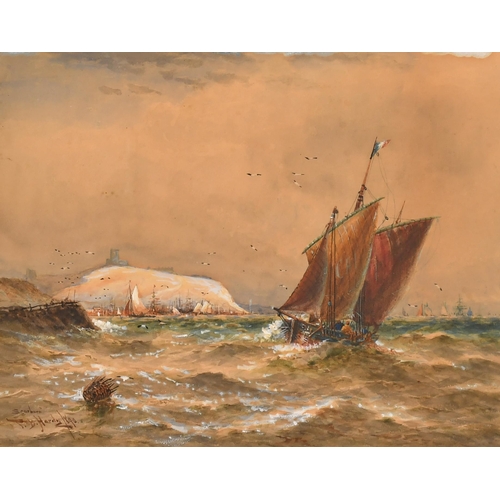 147 - Thomas Bush Hardy (1842-1897) British. Shipping off the Coast, Watercolour, Signed and dated 1890, 8... 