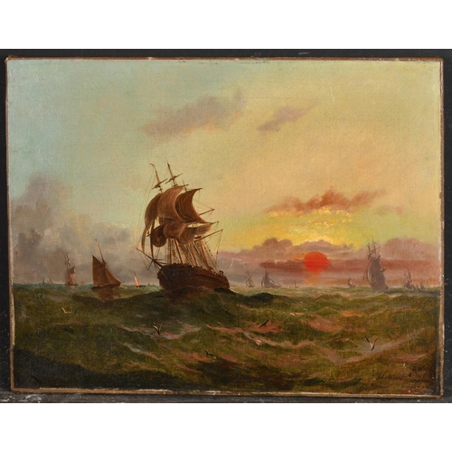 152 - William Adolphus Knell (1801-1875) British. Shipping in Heavy Waters, Oil on canvas, Signed, Unframe... 