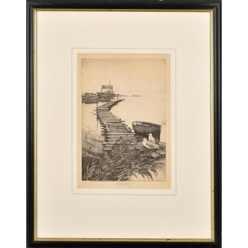 174 - Charles William Taylor (1878-1960) British. A Wooden Jetty, Etching, Signed in pencil, 8