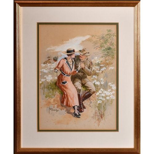 204 - Edgar Alfred Holloway (1870-1941) British. A Courting Couple, Watercolour, Signed, 12