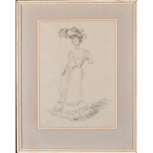 206 - Oliver Hilary Sambourne Messel (1904-1978) British. Elegant Lady with a Parasol, Pencil and watercol... 