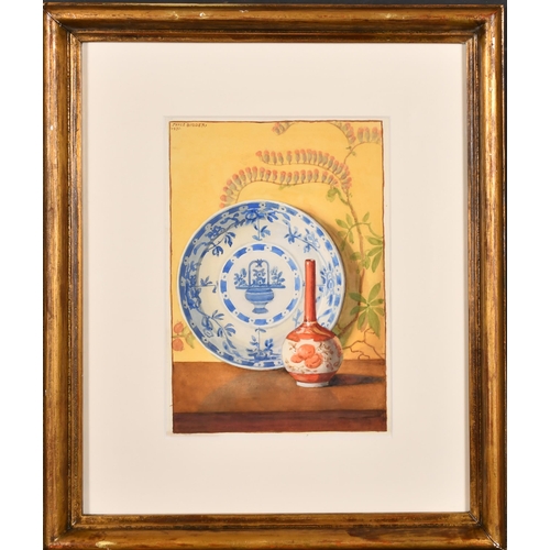 216 - Joyce Bidder (1906-1999) British. Still Life of a Qianlong Plate and Ware, Watercolour and pencil, S... 