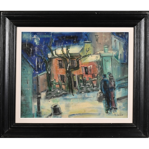 219 - Jean Loiret (1909-    ) French. Figures in a Street, Oil on canvas, Signed, and inscribed and dated ... 