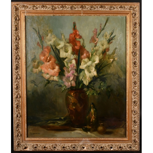 221 - Lajos Louis Jambor (1884-1954) Hungarian/American. Still Life of Gladioli in an Oriental Vase, Oil o... 