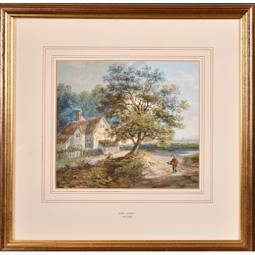 23 - John Laporte (1761-1839) British. Figure by a Cottage, Watercolour, Signed and dated 1821, 8.25