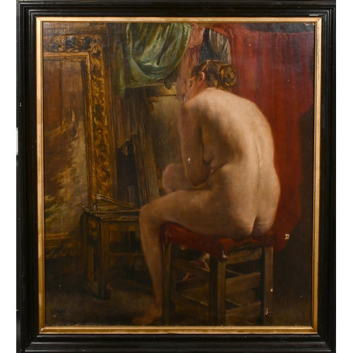 238 - Rene Bosiers (1875-1927) Belgian. A Seated Female Nude in a Studio, Oil on canvas, Signed, 51.25