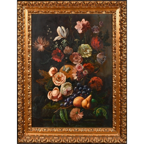 239 - Early 20th Century European School. Still Life of Flowers and Fruit, Oil on board, Indistinctly sign... 