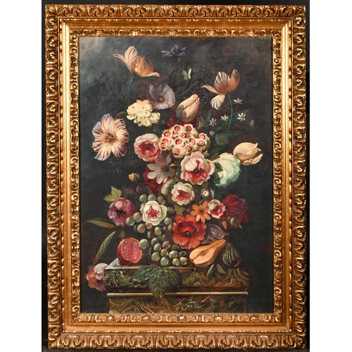 239 - Early 20th Century European School. Still Life of Flowers and Fruit, Oil on board, Indistinctly sign... 