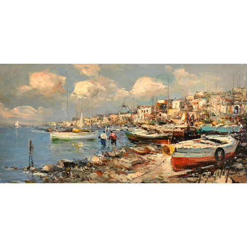 242 - Ciro Canzanella (1948-    ) Italian. An Italian Harbour Scene, Oil on canvas, Signed, and signed and... 