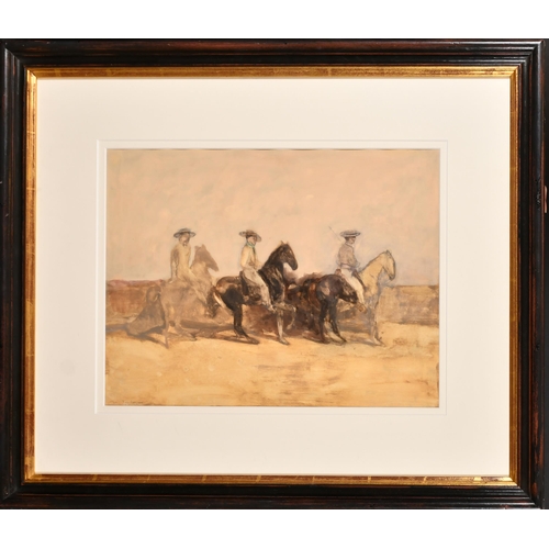 245 - Antoine de la Boulaye (1951-    ) French. Figures on Horseback, Oil on paper, Signed, 13.75