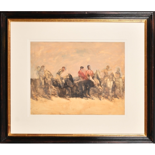 246 - Antoine de la Boulaye (1951-    ) French. Figures on Horseback, Oil on paper, Signed, 13.75