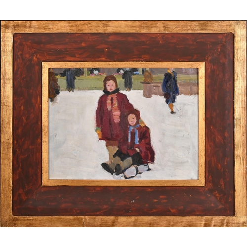 249 - Stanislav Boleslavovich Kachalski (1915-1986) Russian. Children Playing in the Snow, Oil on board, S... 