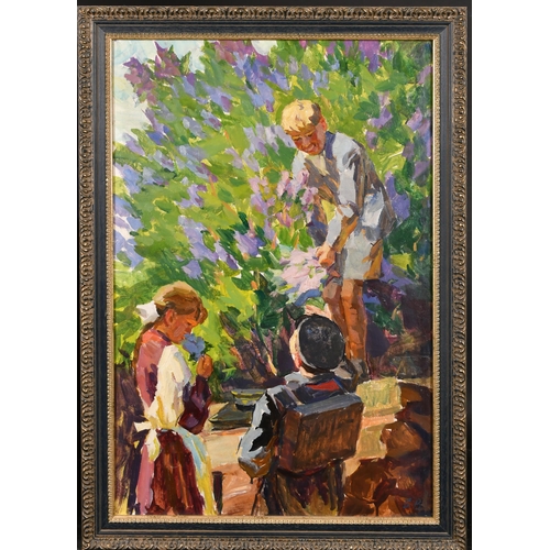 271 - Boris Ivanovich Vagin (1920-2002) Russian. Children Playing, Oil on board, Signed with initials, and... 