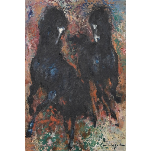 272 - Denes De Holesch (1910-1983) Hungarian. A Study of Two Horses, Oil on board, Signed, 14