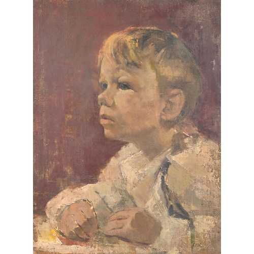 288 - Leo Cole (20th-21st Century) British. Head of a Young Boy, Oil on board, Signed, and signed verso, 1... 