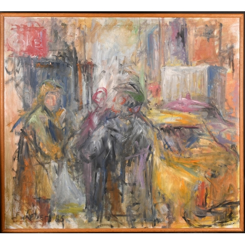 290 - Robert Leber (20th Century) American. Figures in a Bar, Oil on canvas, Signed and dated '85, 35.5