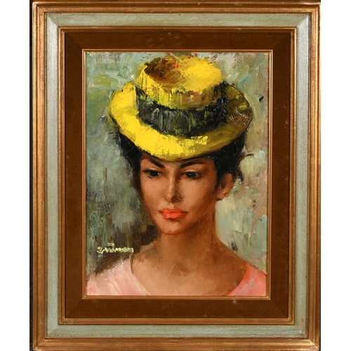 292 - Henri Siance (20th Century) French. A Lady with a Yellow Hat, Oil on canvas, Indistinctly Signed, 15... 