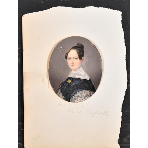 35 - 19th Century French School. Bust Portrait of a Lady, Watercolour, Inscribed on mount 'aix la chapell... 