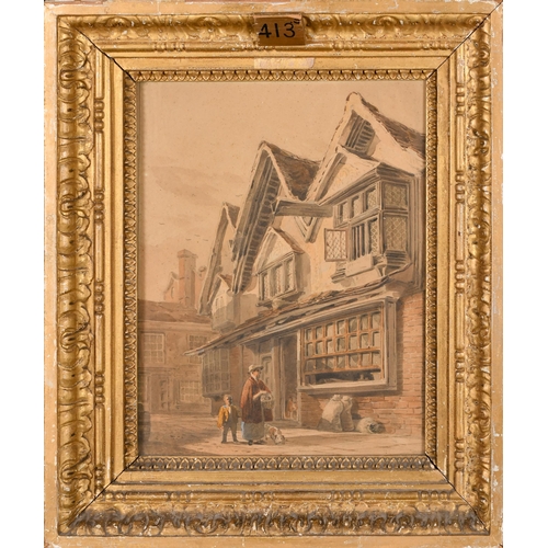 40 - Circle of John Varley (1778-1842) British. Figures in a Street Scene, Watercolour, 12.5