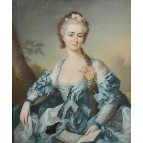 42 - A Lamotte (19th Century) French. Portrait of a Lady Dressed in Blue, Pastel, Signed, 23.5