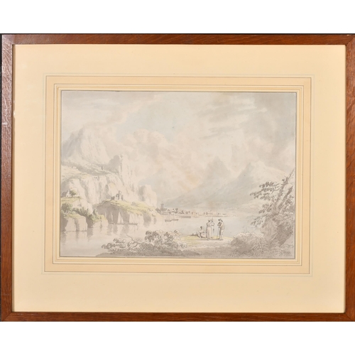 47 - Anthony Devis (1729-1816) British. Figures in an Extensive River Landscape, Ink, watercolour and was... 