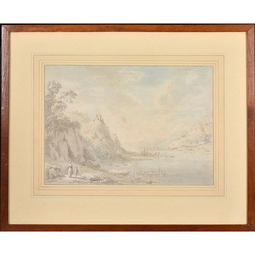 47 - Anthony Devis (1729-1816) British. Figures in an Extensive River Landscape, Ink, watercolour and was... 