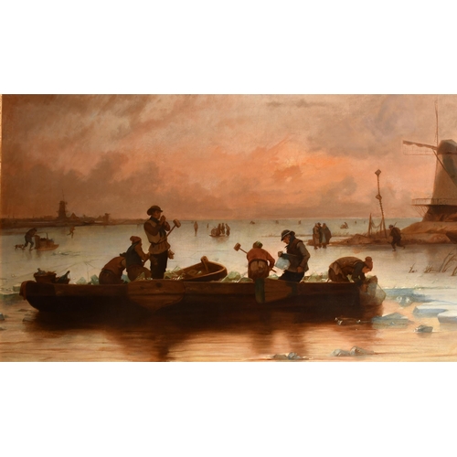 50 - 19th Century Dutch School. Cutting Ice, Oil on canvas, Signed with initials AW and dated '88, 32.5