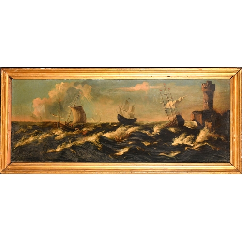 55 - Manner of Matthieu van Plattenberg (1607-1660) Belgian. Shipping in Stormy Waters, Oil on canvas, In... 