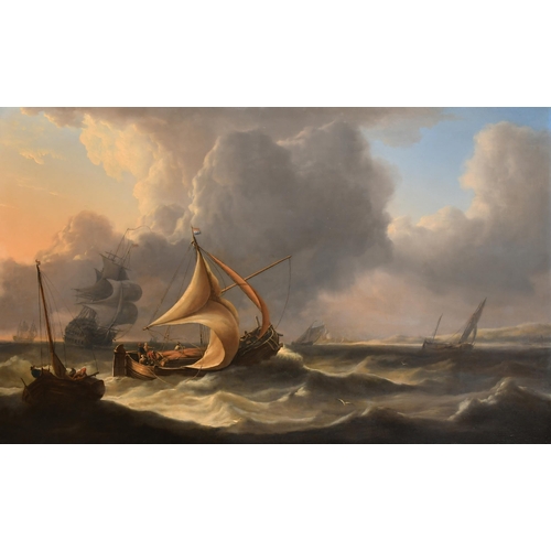 56 - Attributed to Hendrik Rietschoof (1678-1746) Dutch. A Shipping Scene in Heavy Waters, Oil on panel, ... 