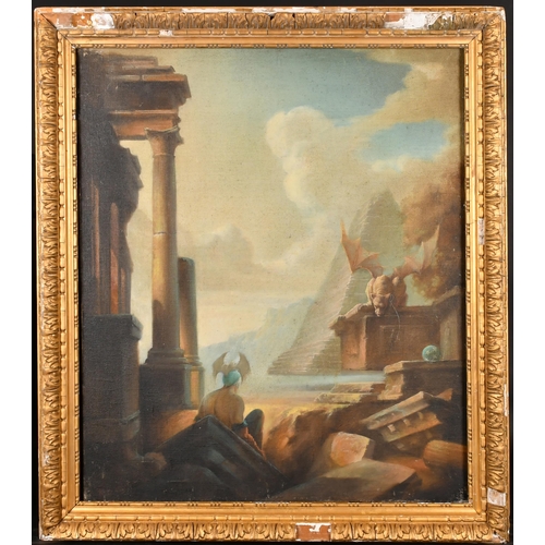 60 - Manner of Giovanni Paolo Panini (1691-1765) Italian. A Figure by Classical Ruins, Oil on canvas, Ins... 