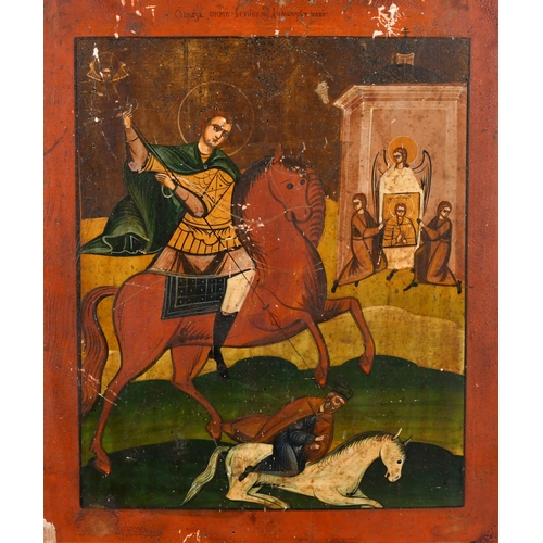 63 - Late 19th Century Russian School, 'St James, The Moor Slayer', Icon, Unframed, 14.75