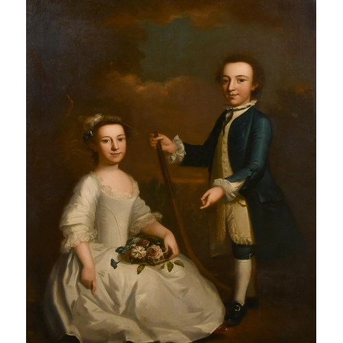 71 - Arthur Devis (1712-1787) British. The Brydges Children, a boy with a curved cricket bat, and a girl ... 