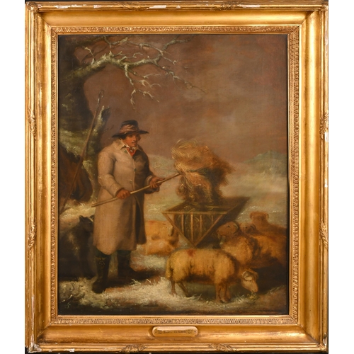 78 - Circle of George Morland (1763-1804) British. Feeding the Sheep, Oil on canvas, In a fine gilt compo... 