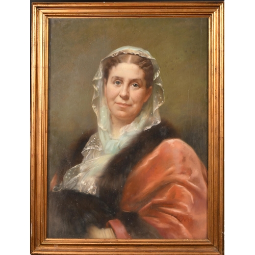 92 - 19th Century American School. A Portrait of a Society Lady, Pastel, 28