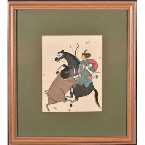 96 - 19th Century Mughal School. Boar Attacking a Huntsman, Watercolour, 7.5