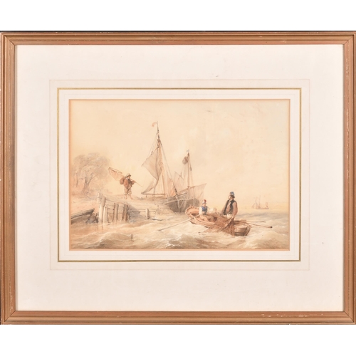 112 - Thomas Sewell Robins (1810-1880) British. Fisherman on the Coast, Watercolour, Signed and dated 1845... 