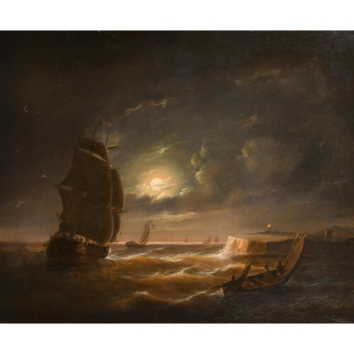 115 - Attributed to John Wilson Carmichael (1800-1868) British. A Moonlit Shipping Scene, Oil on panel, In... 