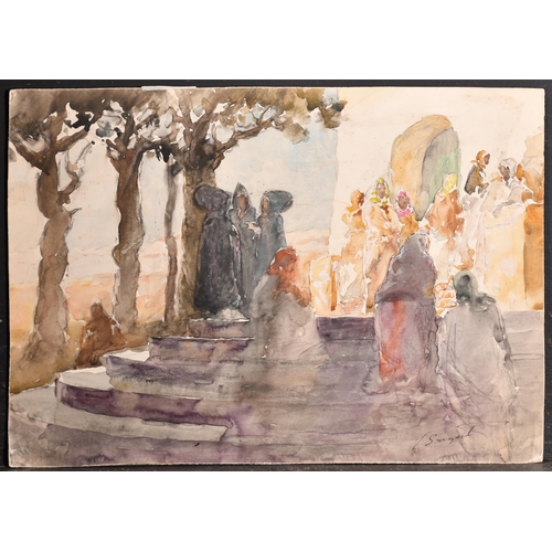 139 - Circle of John Singer Sargent (1856-1925) American. Figures by a Fountain, Watercolour, Bears a sign... 