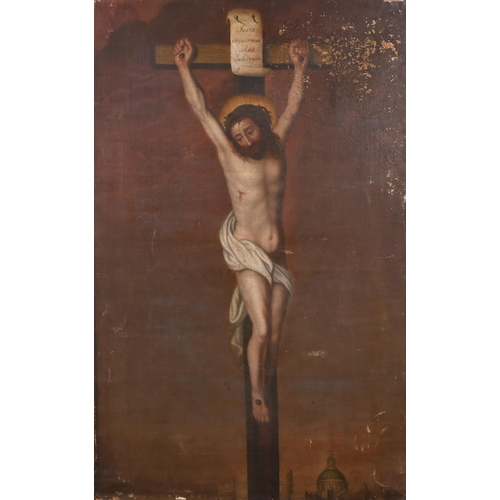 14 - 18th Century Italian School. Christ on the Cross, Oil on canvas, unframed 41.5