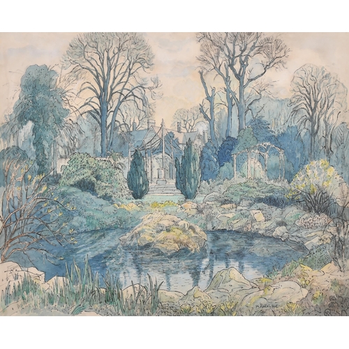 146 - William Ratcliffe (1870-1955) British. A Country House Garden, Watercolour, Signed, 15